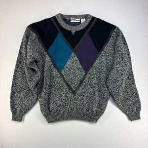 Vintage URBAN WORKS Men's Gray and Black Sweater w/ Leather Trim